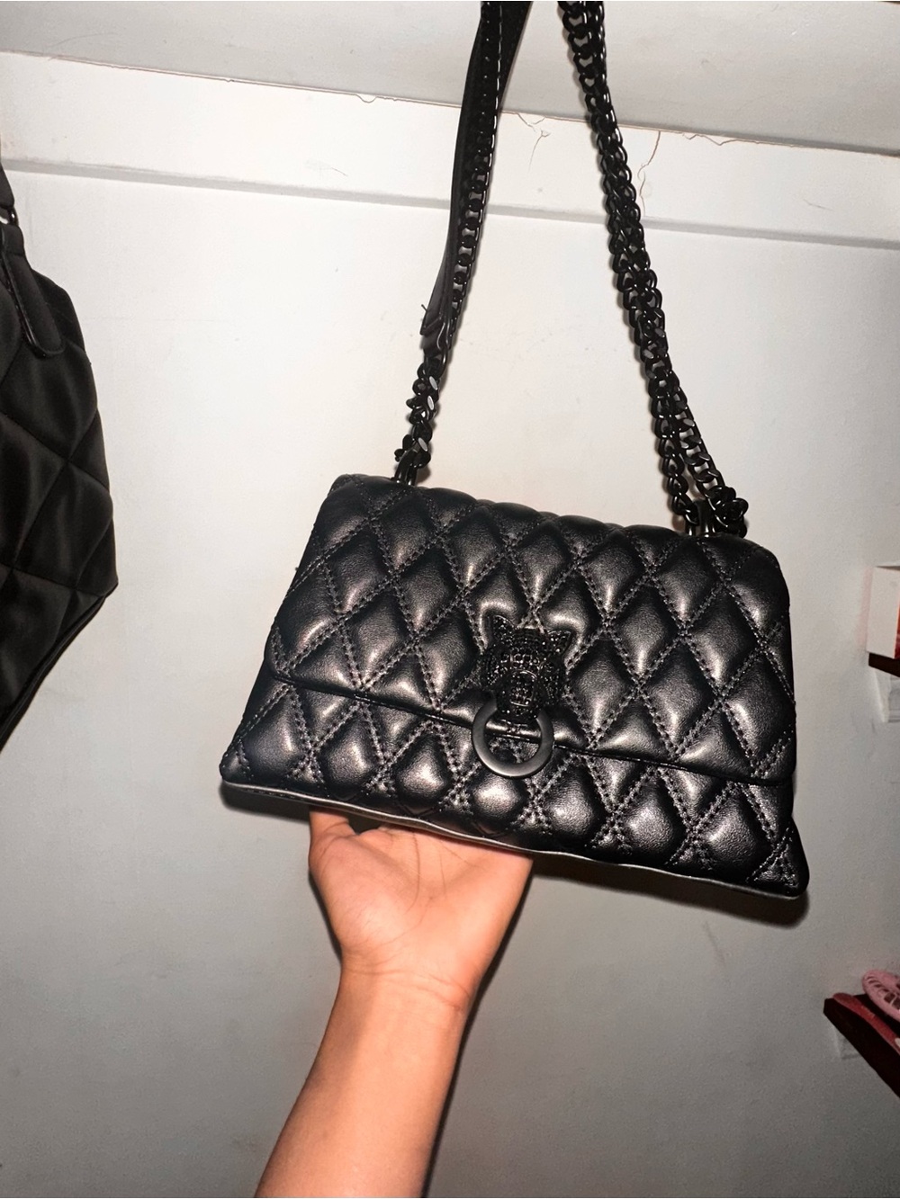Aldo Quilted Black Leather Crossbody Bag with Chain Strap